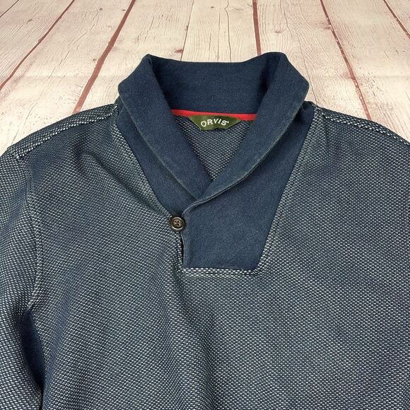 Orvis Cowl Neck Blue Stretch Military Pullover Sweater Mens Large - Picture 3 of 9